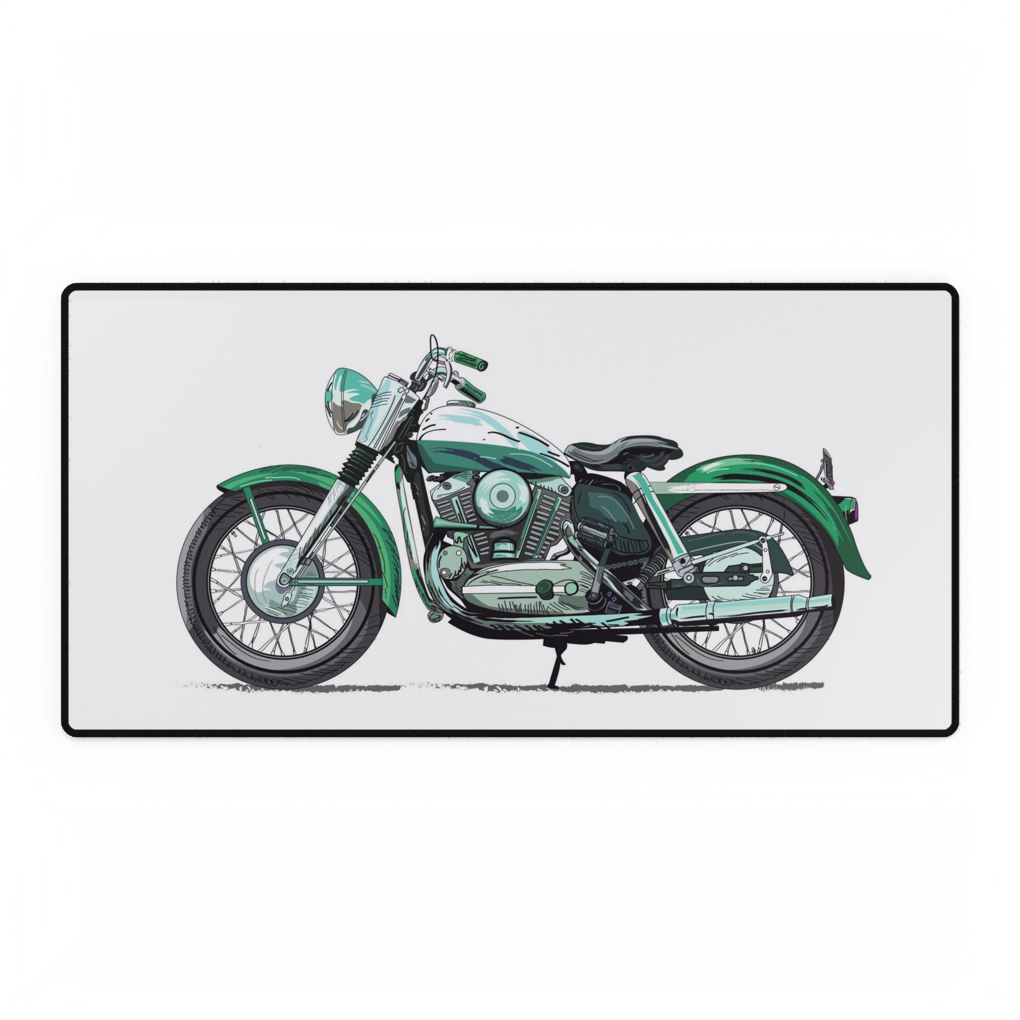 Green motorcycle mouse mat on a white background