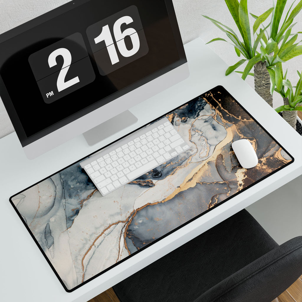 Marble & Gold Resin Desk Mat - Large Decorative Mouse Pad