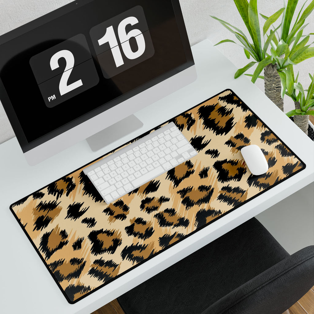 Leopard Print Desk Mat - Oversized Animal Print Gaming/Office Desk Pad