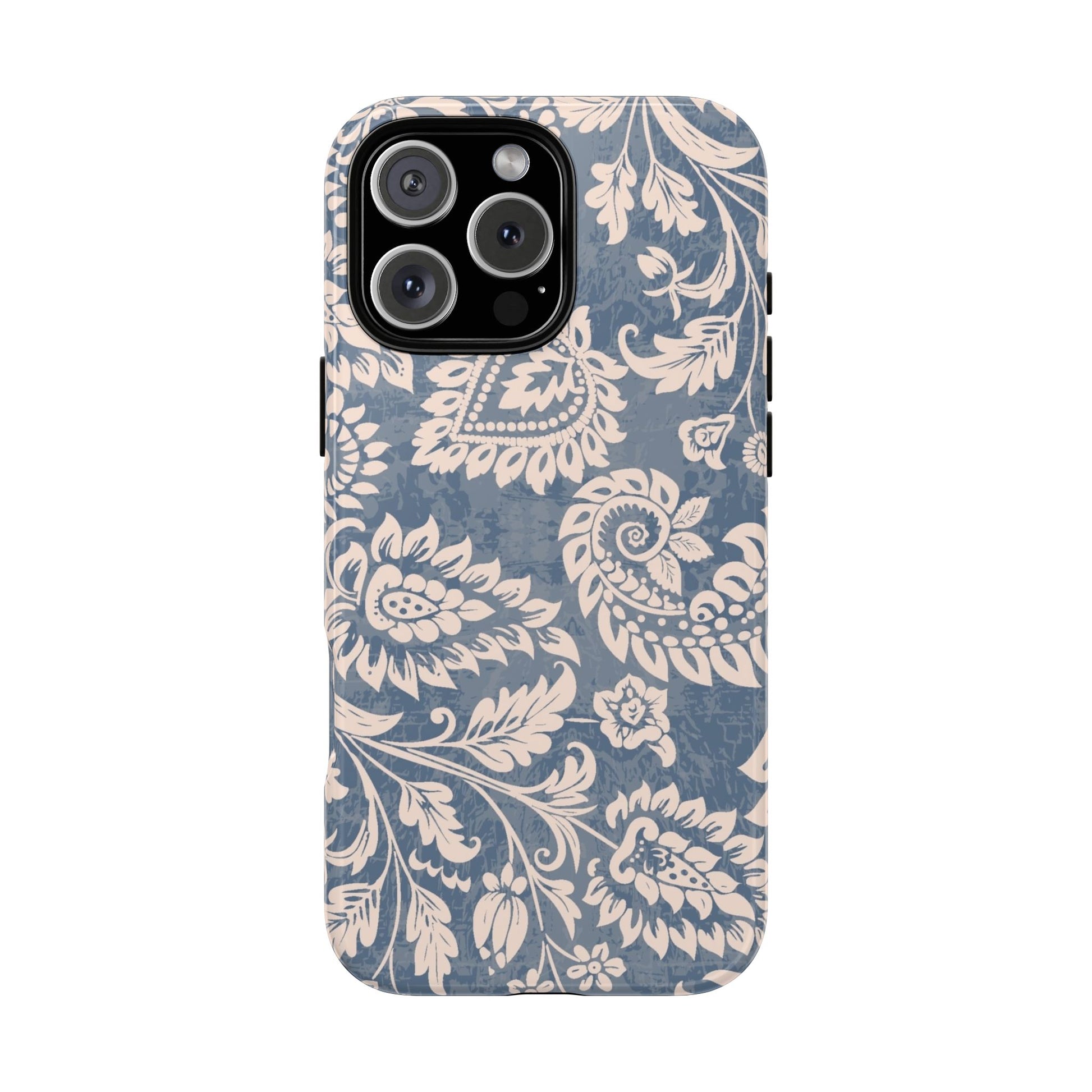 Blue Floral Pattern Tough Phone Case for iPhone 16 models