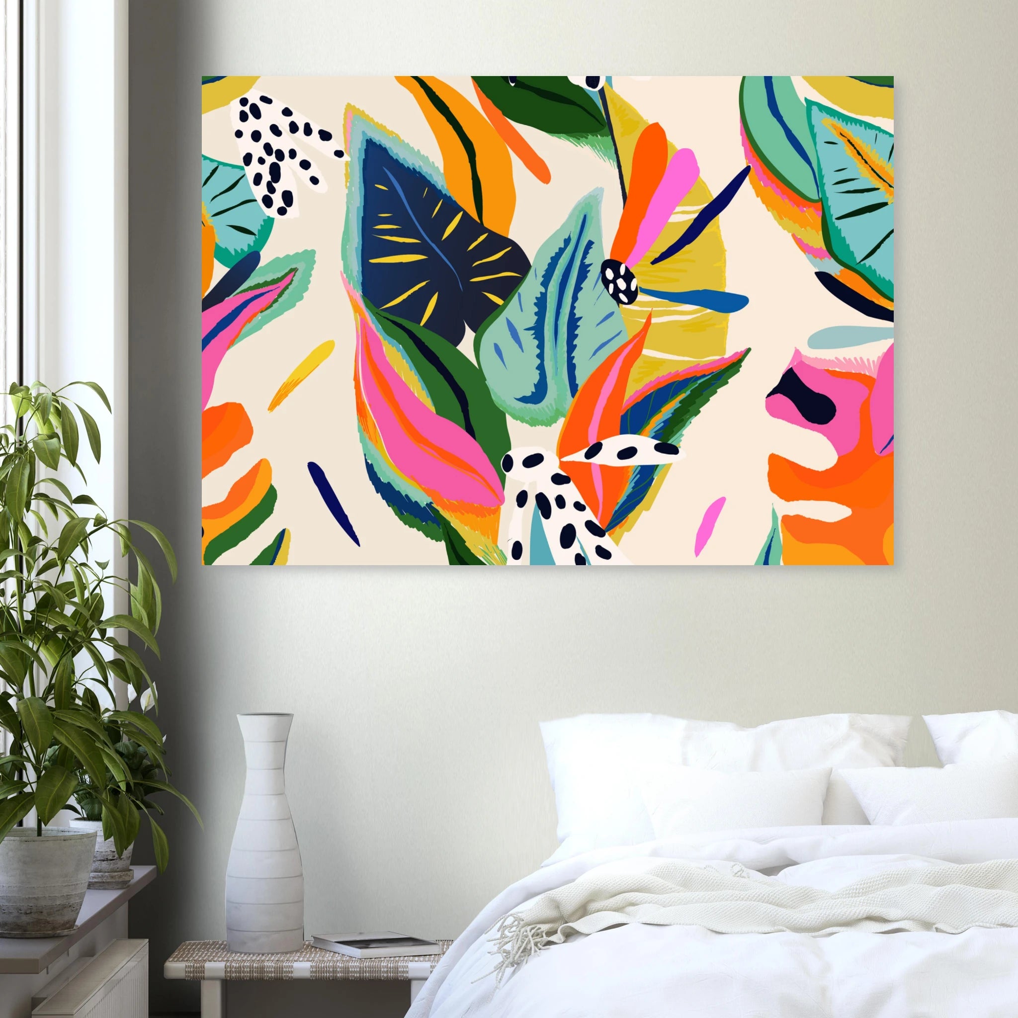Abstract Flowers Poster mounted on the wall in a bedroom.
