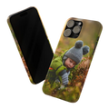 Add Your Photo Slim Case iPhone 15 Pro Max with a child in a field design on a white background