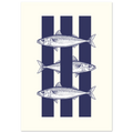 Poster print with fish design on a striped background