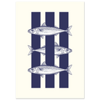 Poster print with fish design on a striped background