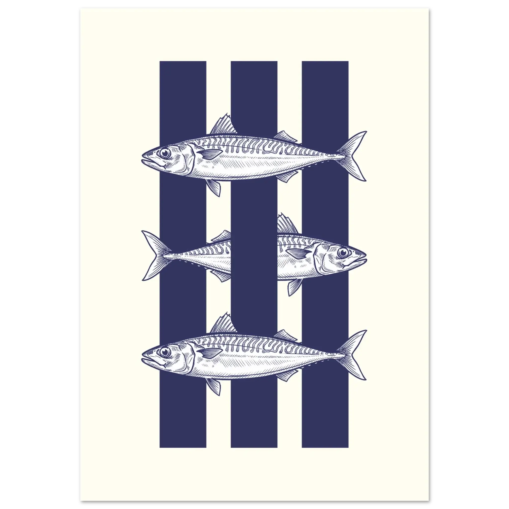 Poster print with fish design on a striped background