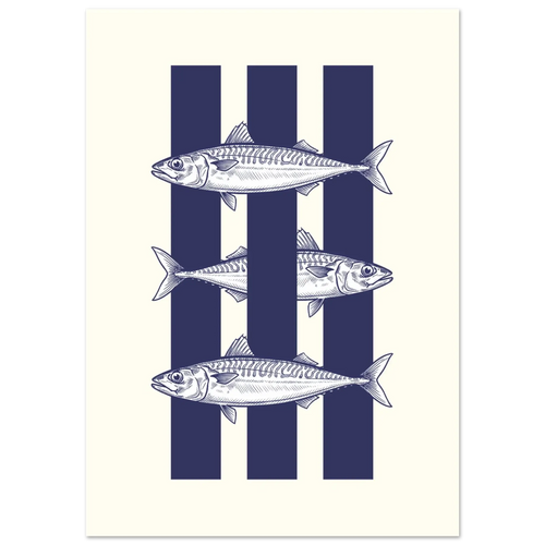 Poster print with fish design on a striped background