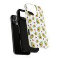 Avocado Cute Cartoon Tough Phone Case for iPhone models with avocado pattern on a white background