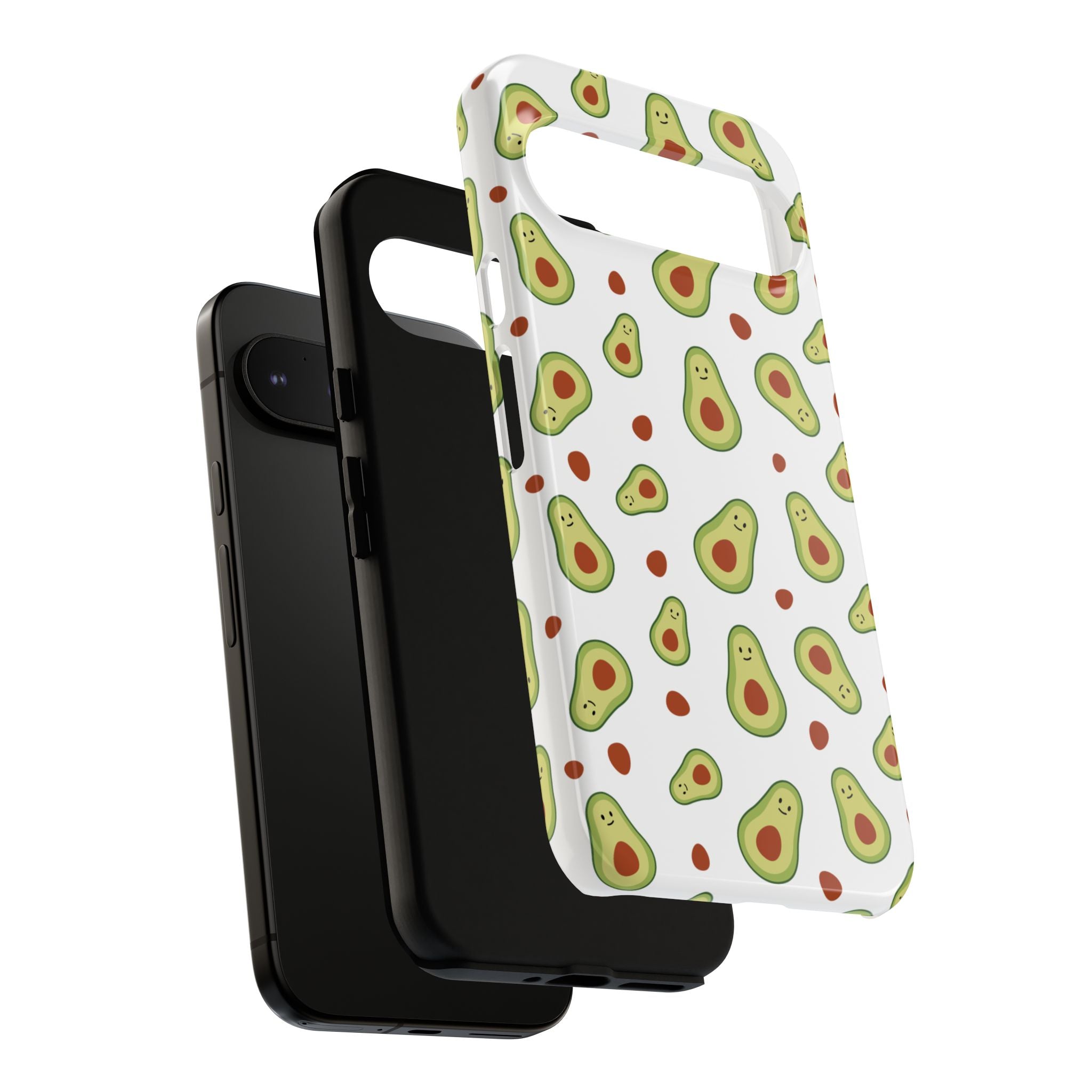 Avocado Cute Cartoon Tough Phone Case for Google Pixel phones with avocado pattern on a white background