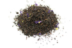 Dry Black Tea Earl Grey Mauve - 50g leaves with purple flowers on a white background