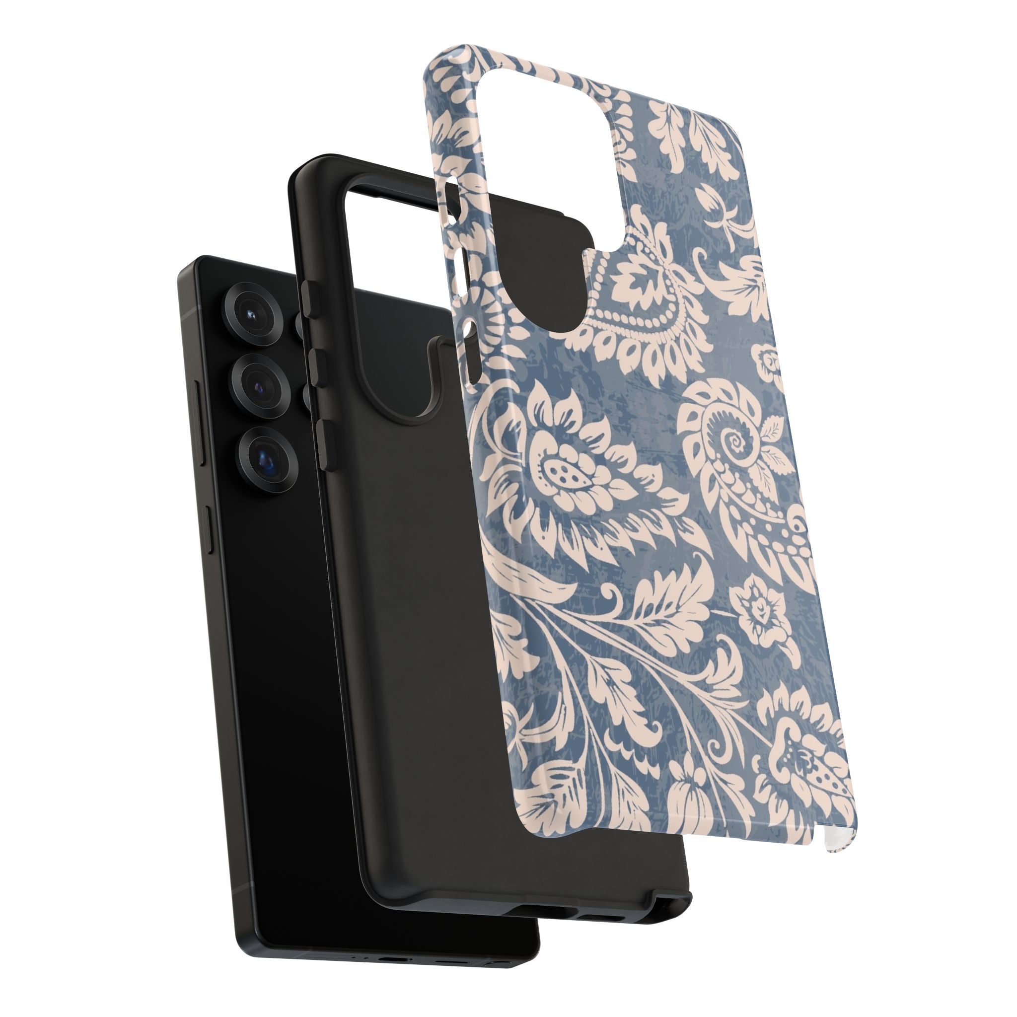Blue Floral Pattern Tough Phone Case for Samsung Galaxy with blue and white floral pattern on a white background