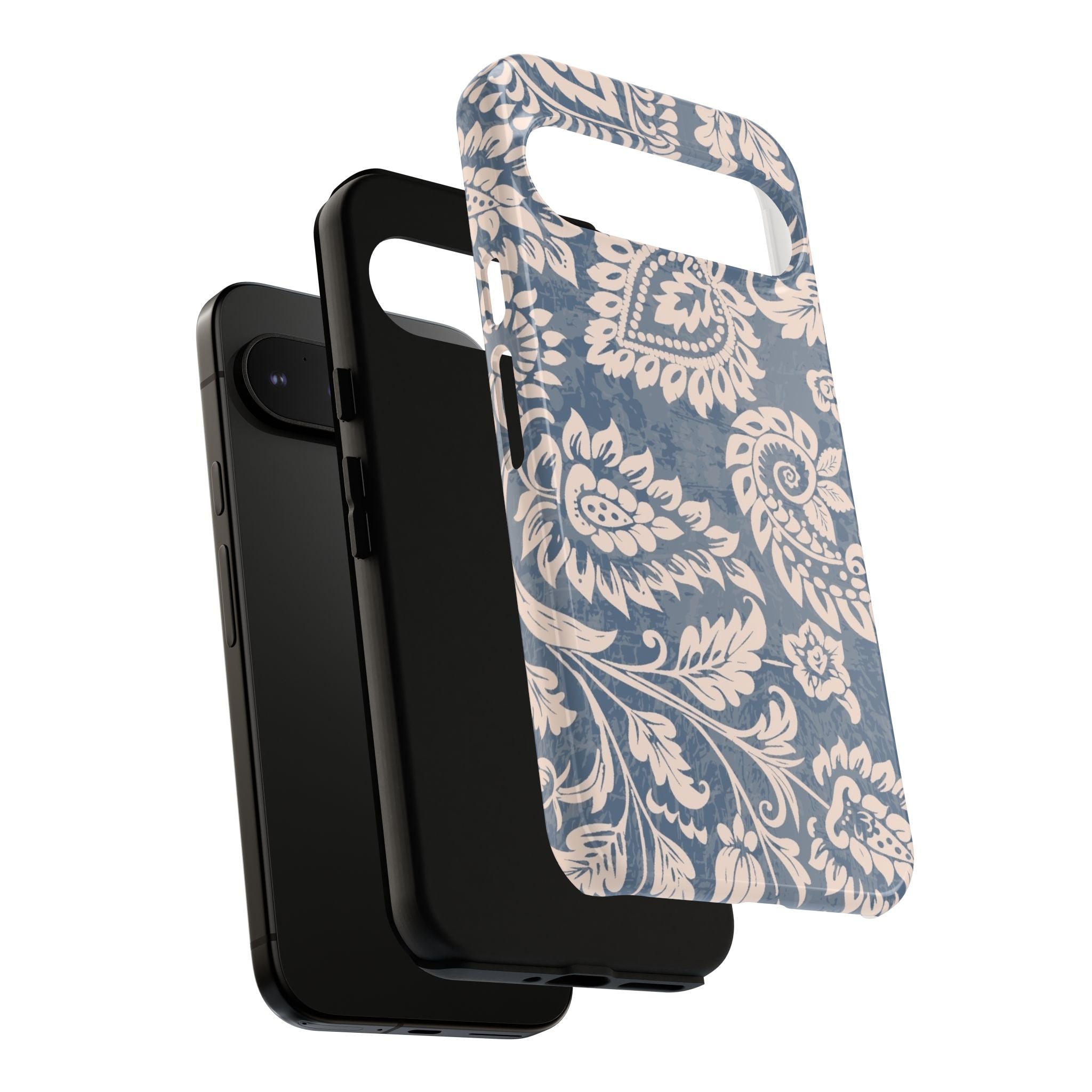 Blue Floral Pattern Tough Phone Case for Google Pixel with floral design on a white background
