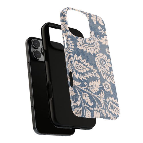 Blue Floral Pattern Tough Phone Case with floral pattern on a white background