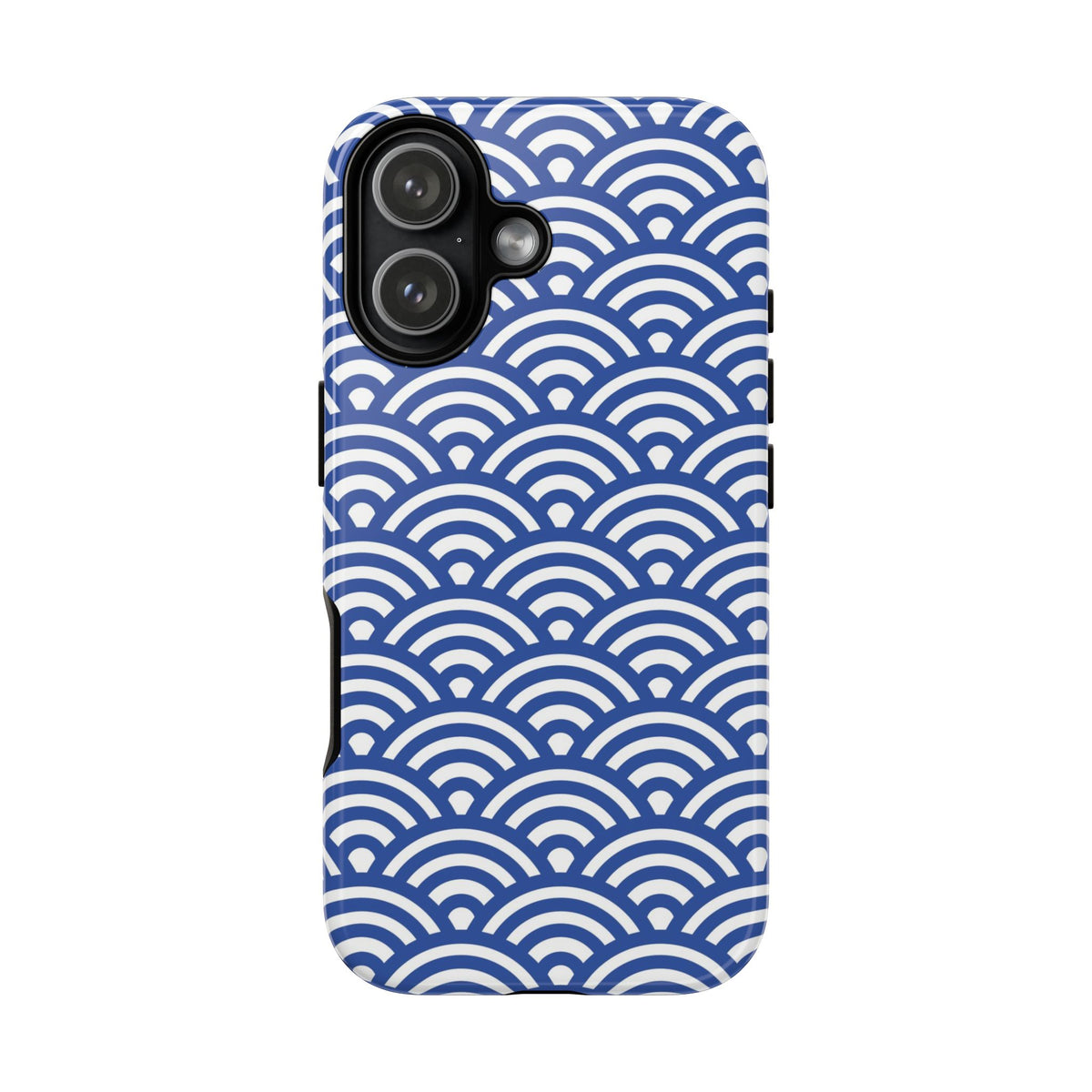 Blue Wave Tough iPhone 17 Case with blue wave pattern on a white background