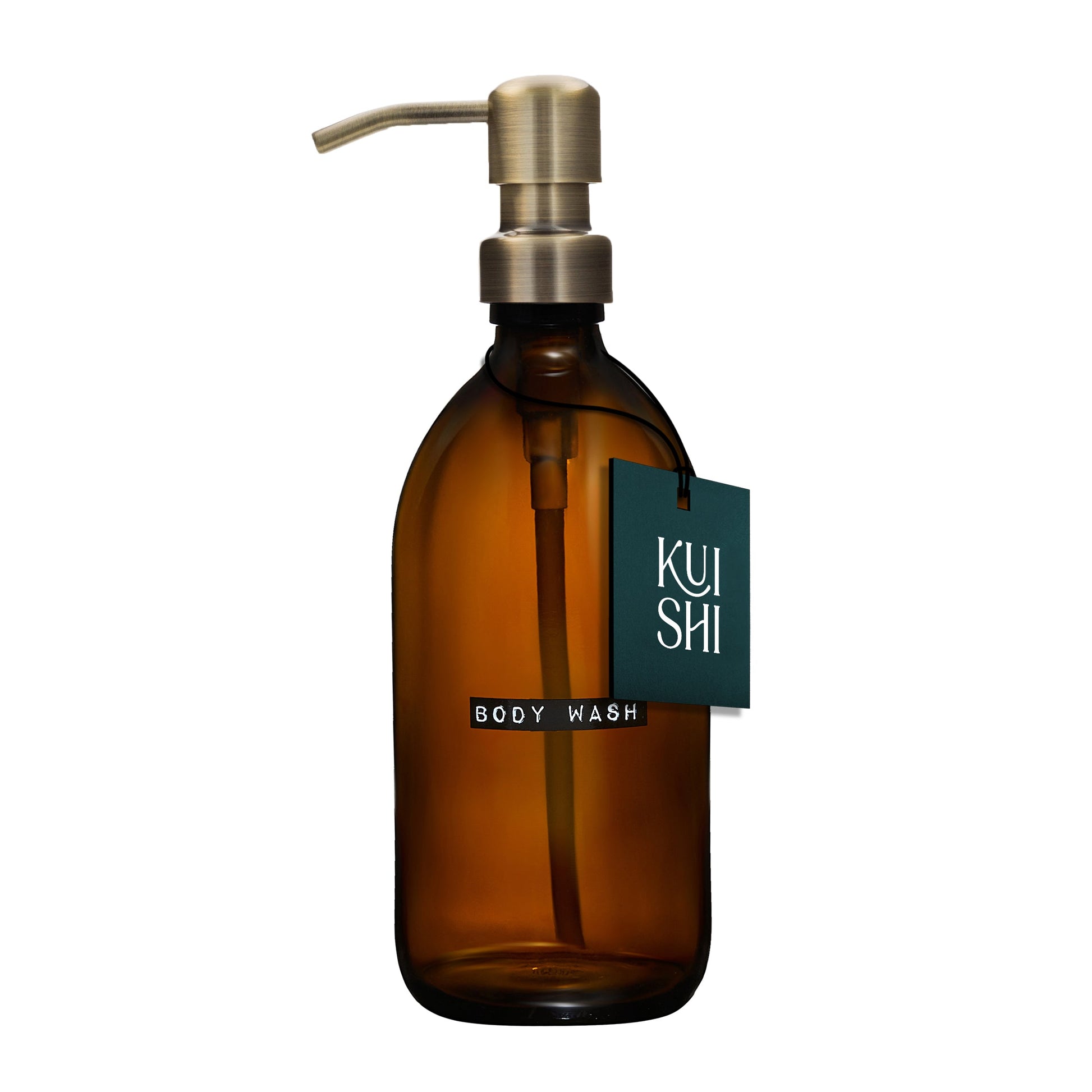 Brown bottle with pump and 'KUI SHI' label on a white background