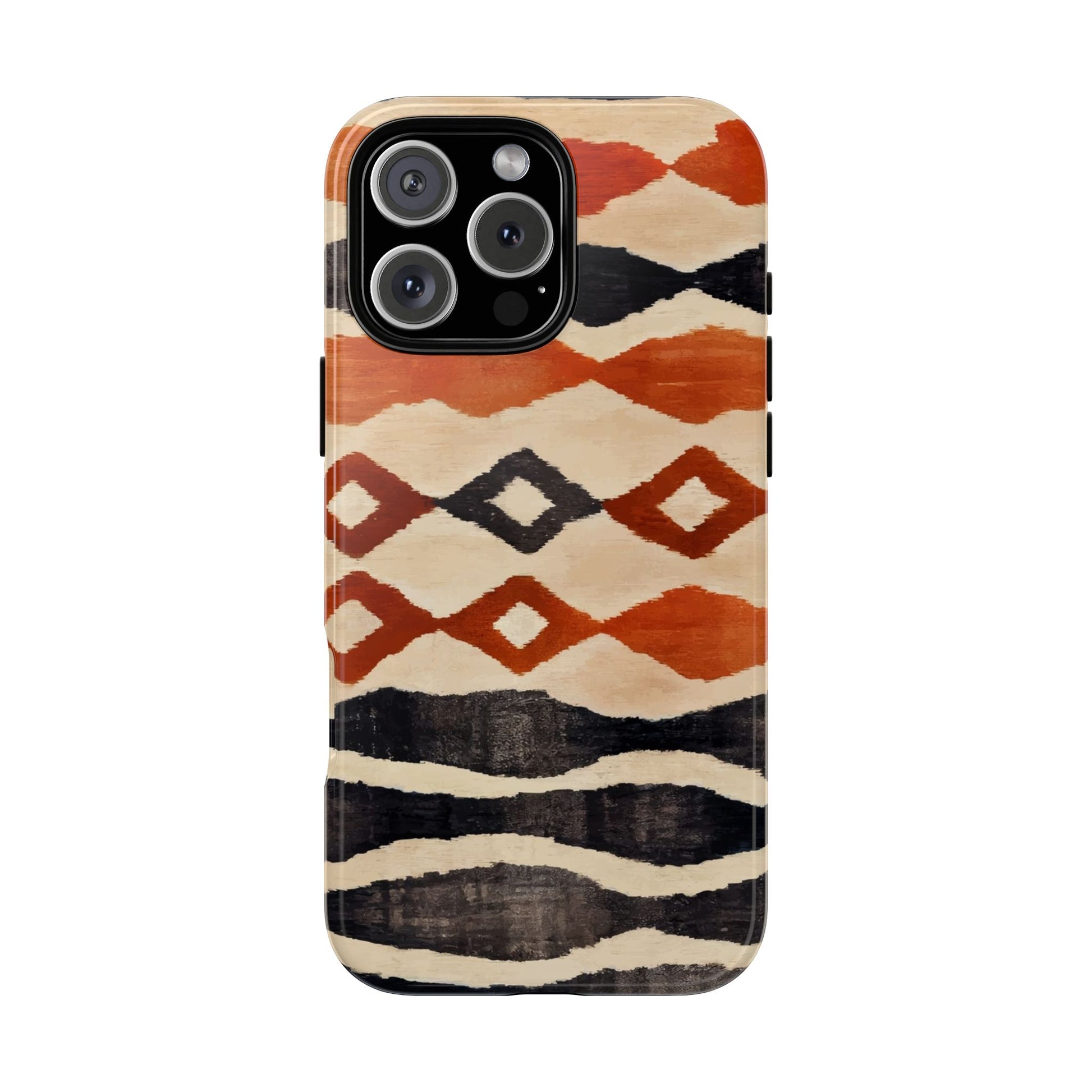 Phone case with geometric pattern on a white background