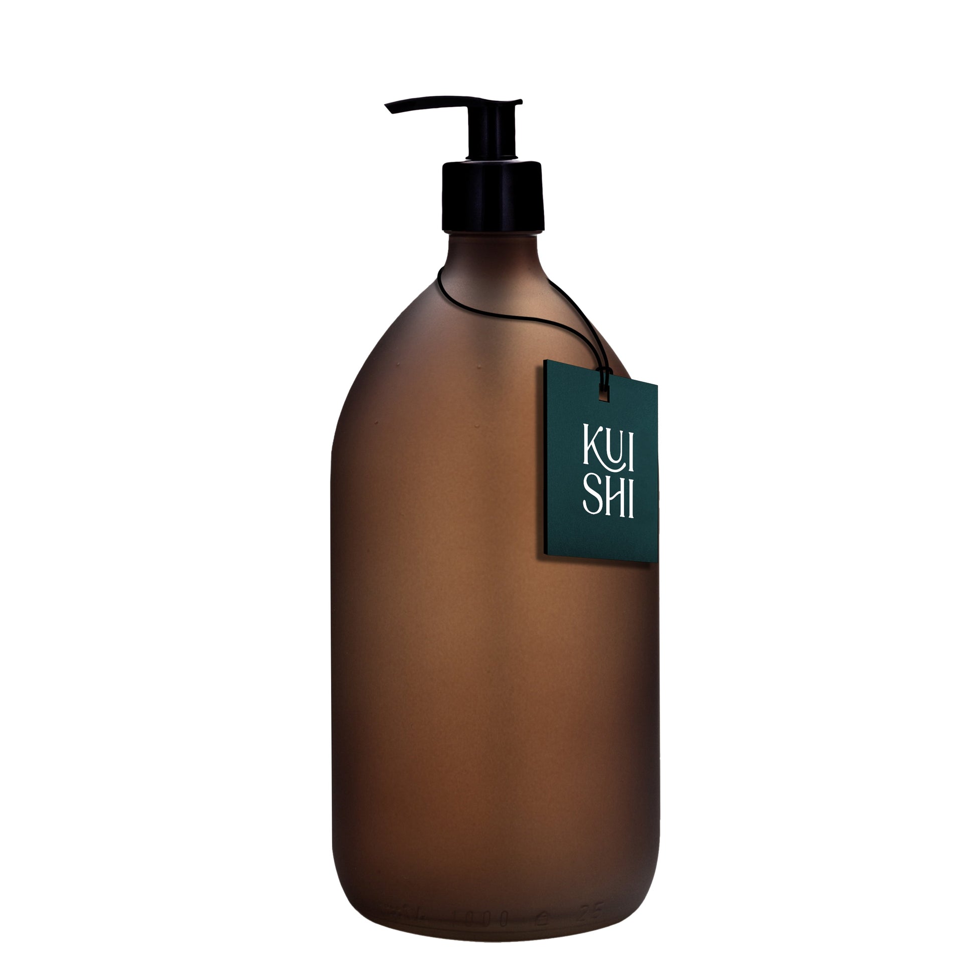Brown bottle with pump and 'KUI SHI' tag on a white background