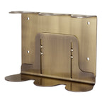 Bronze metal bracket with three circular holes on a white background