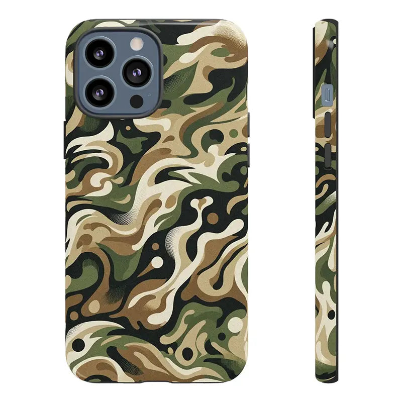 Camouflage phone case with a wavy pattern on a white background of iPhone 13 Pro Max