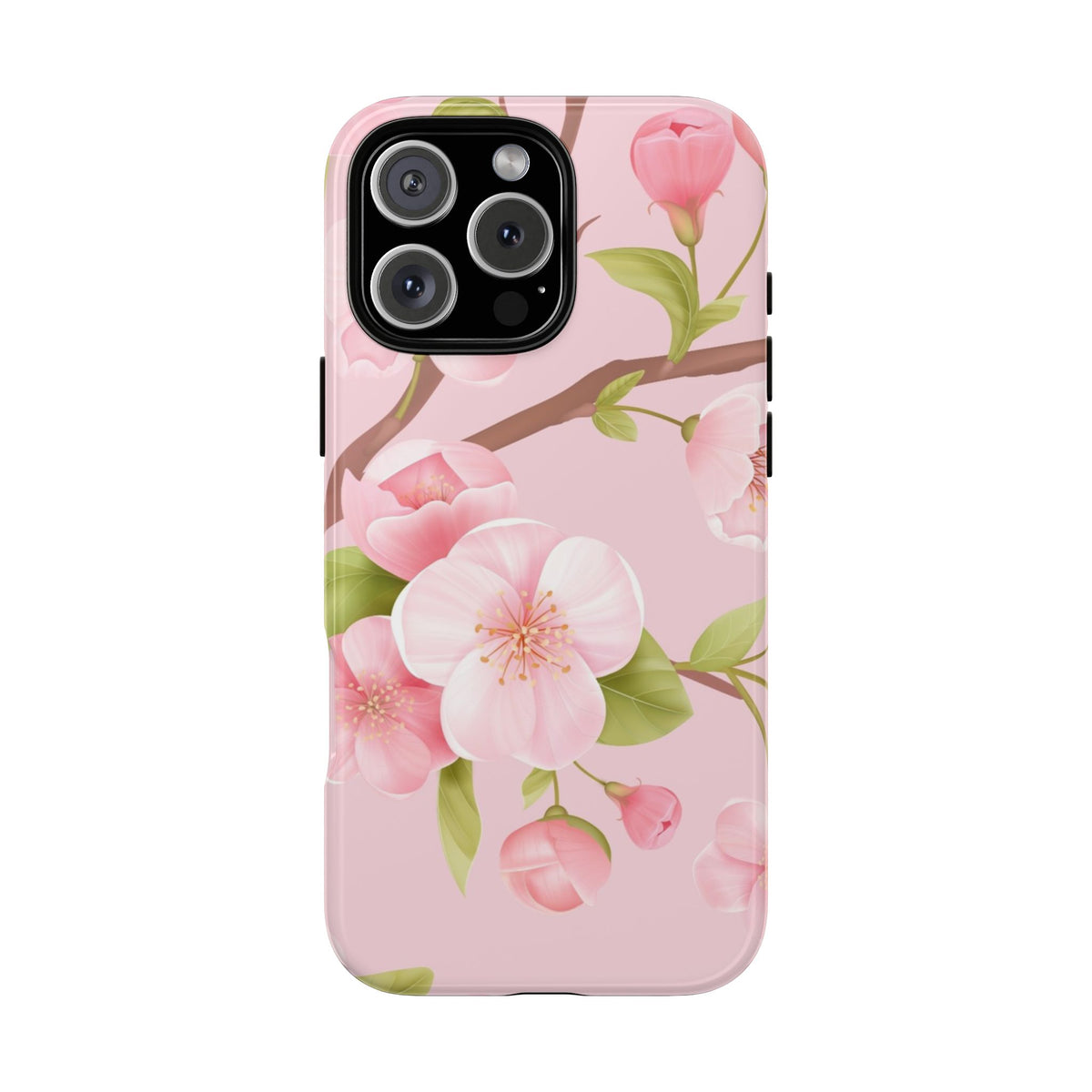 Phone case with pink floral design on a white background