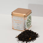 Tea tin labeled 'Mandala Leaves' with Cinnamon Black Tea on a white background