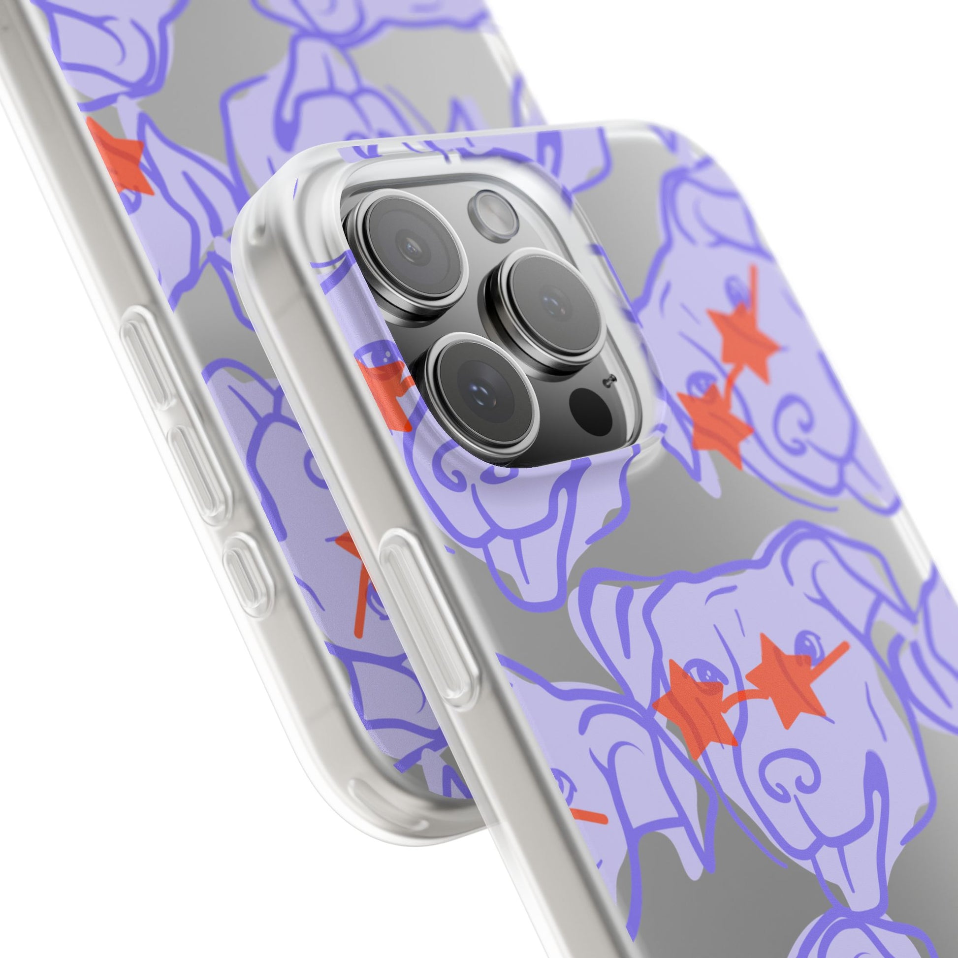 Phone case with purple dog design on a transparent background iPhone 16 Pro Max
