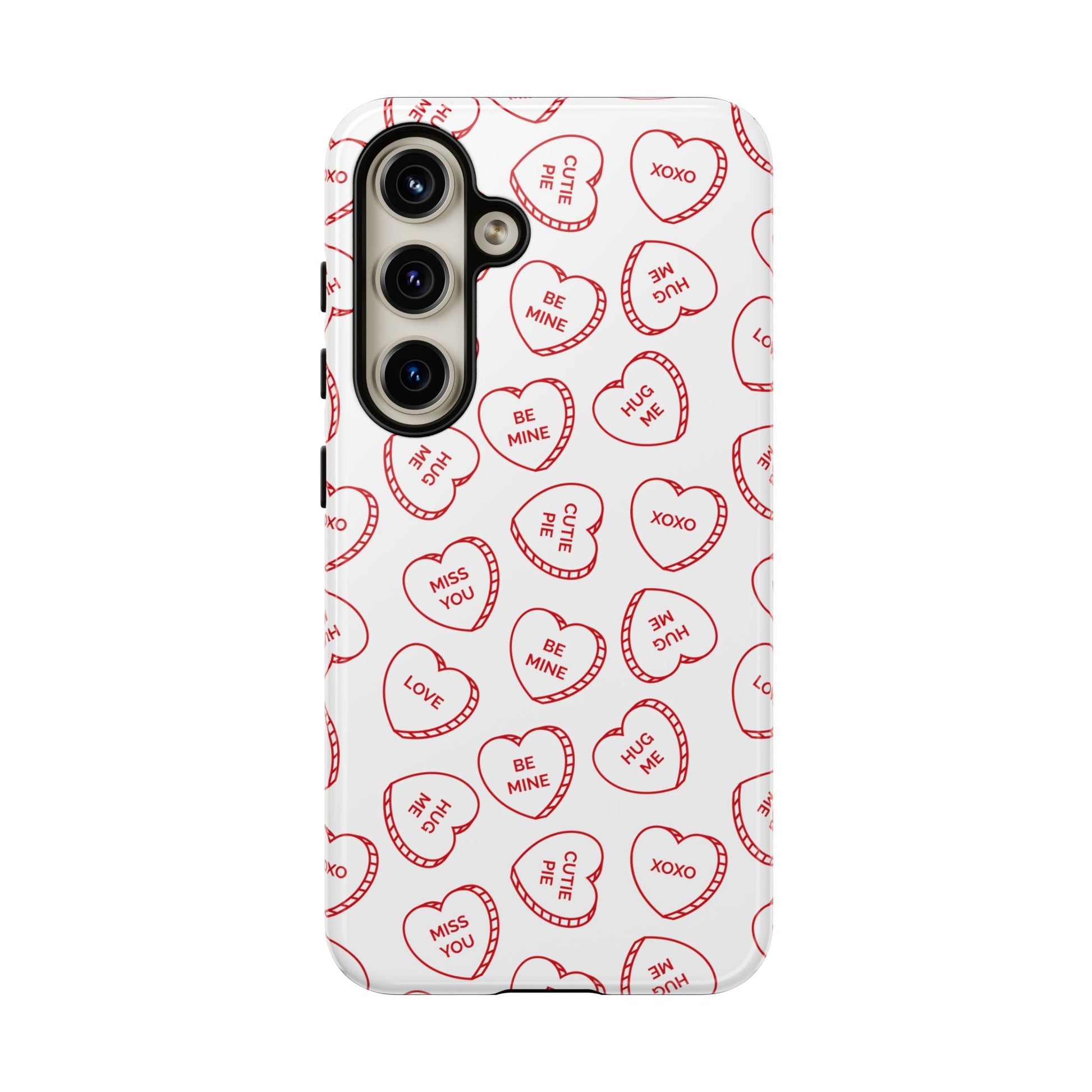 Conversional Hearts Tough Samsung Galaxy S24 Plus Phone Case with red heart patterns on a white background