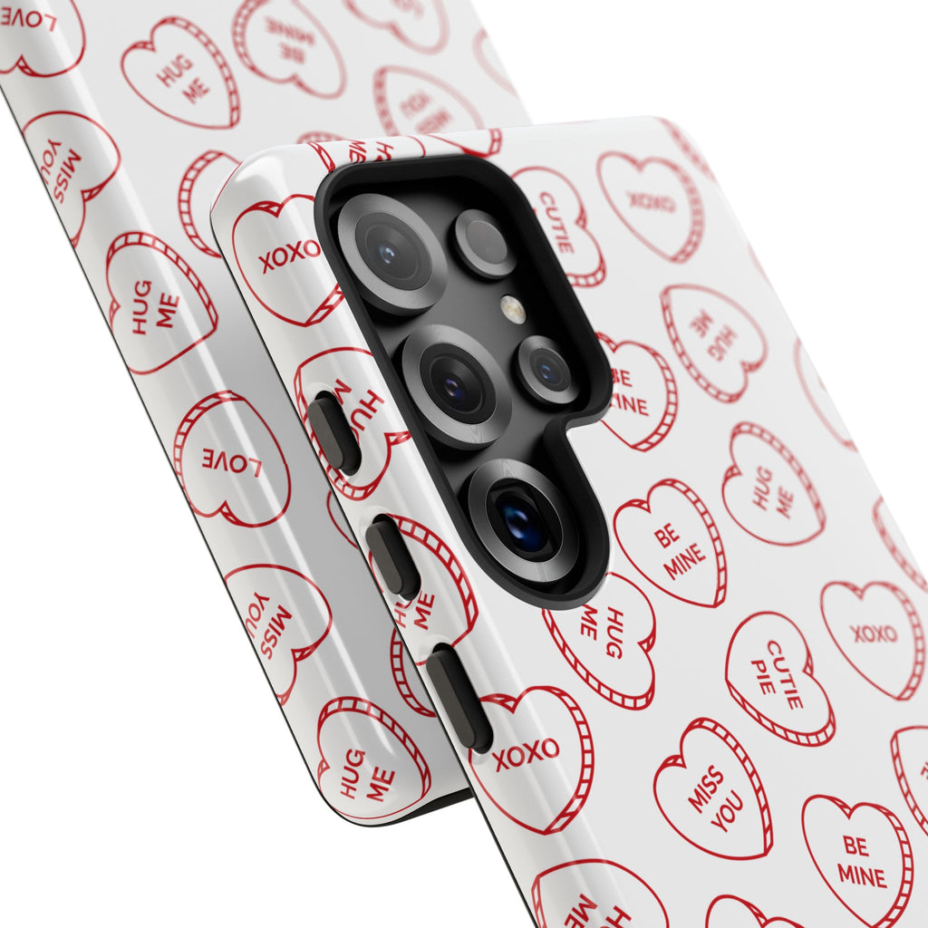 Conversional Hearts Tough Samsung Galaxy S25 Ultra Phone Case with red hearts and lines
