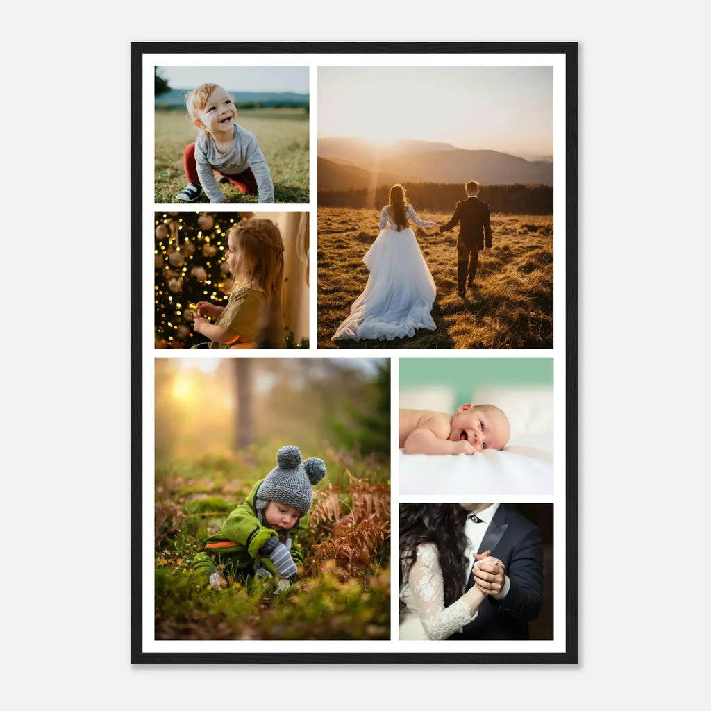 Collage of family photos in a black frame on a white background