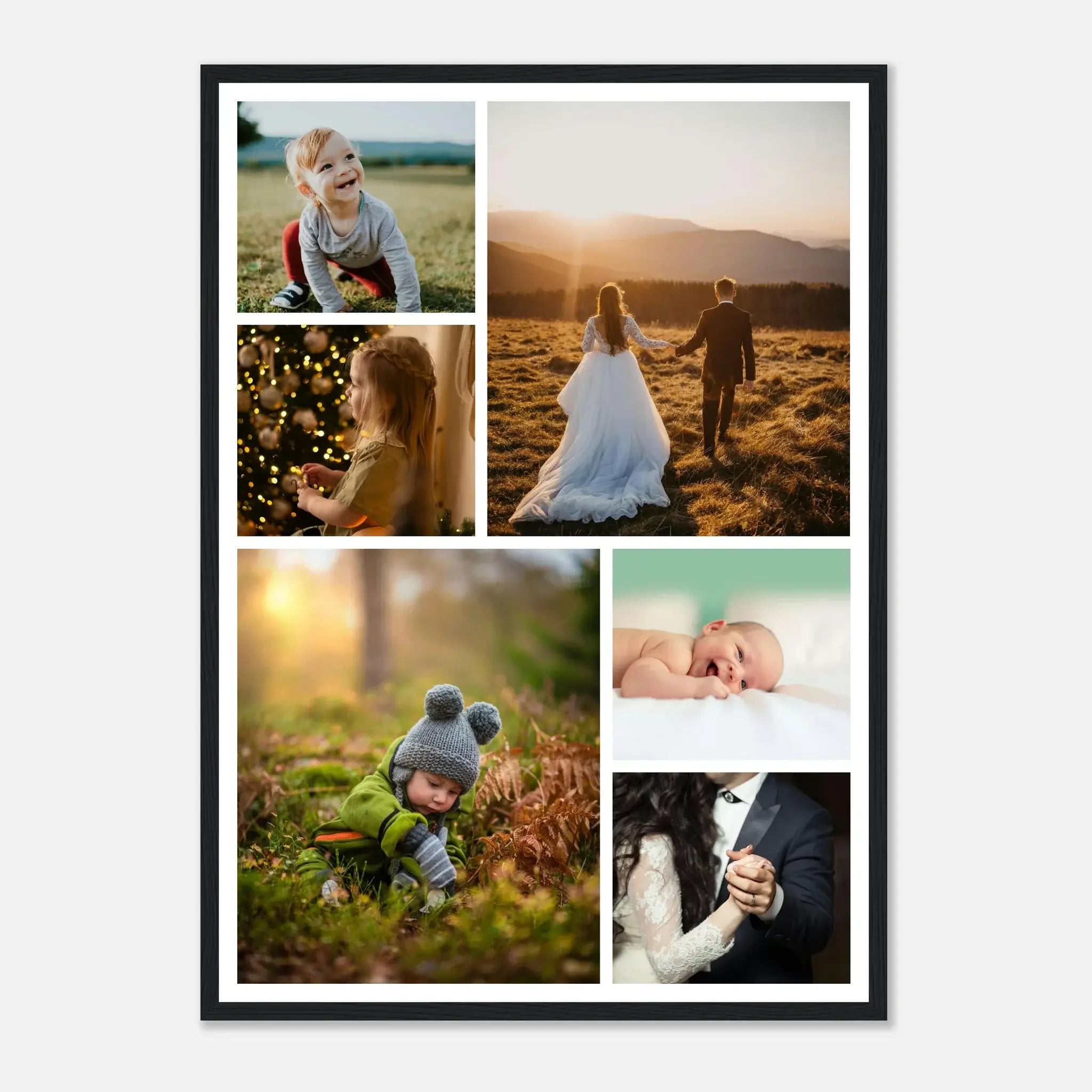 Collage of family photos in a black frame on a white background