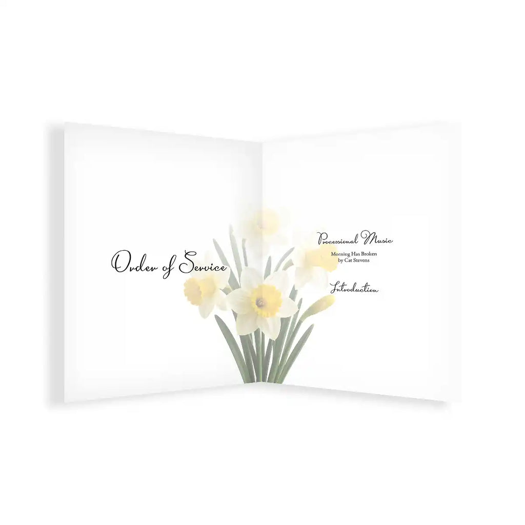 Order of Service card with yellow flowers on a white background by MVB STUDIO