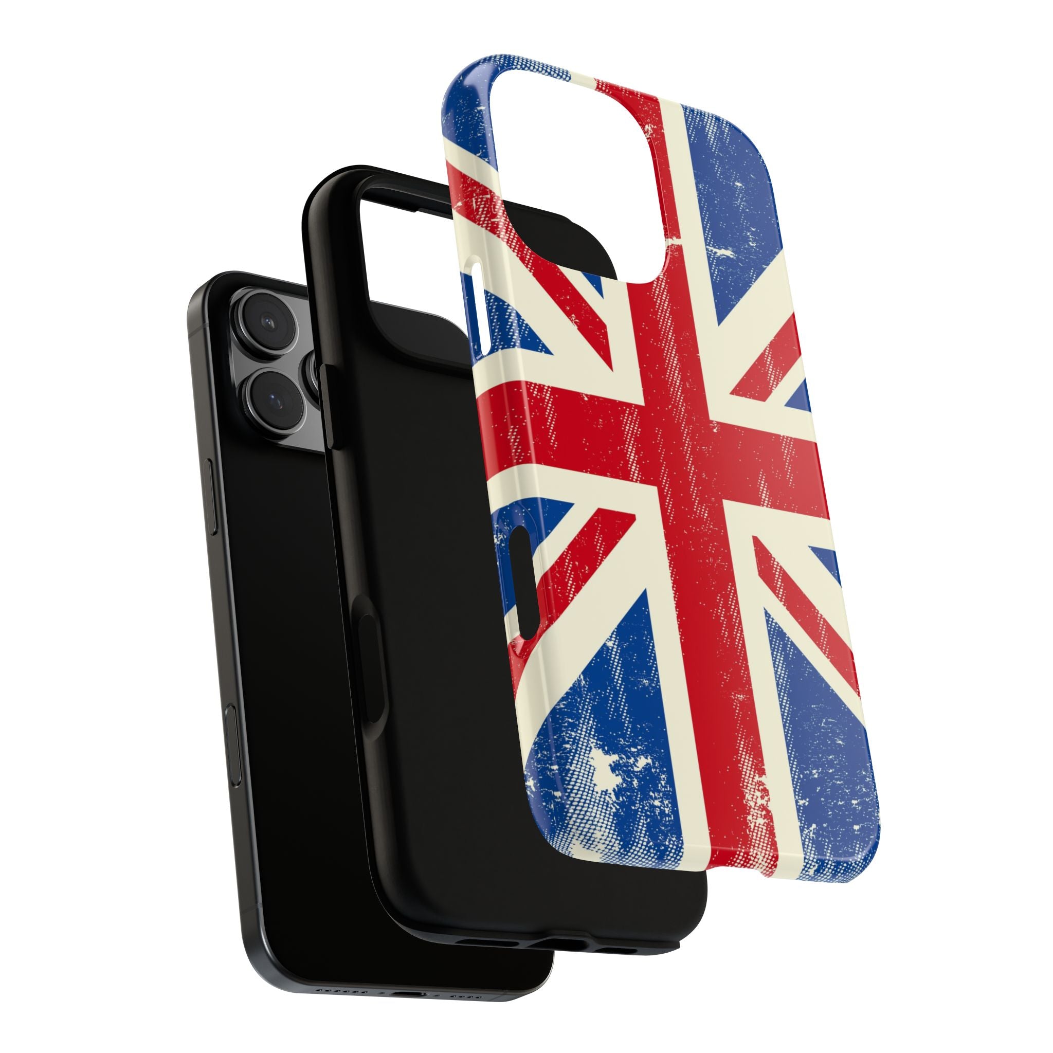 Phone case with Union Jack design on a white background dual layers