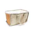 Eco-Friendly Jute & Cotton Shopping Basket - Turmeric - a rectangular storage basket with mesh side and brown base on a white background