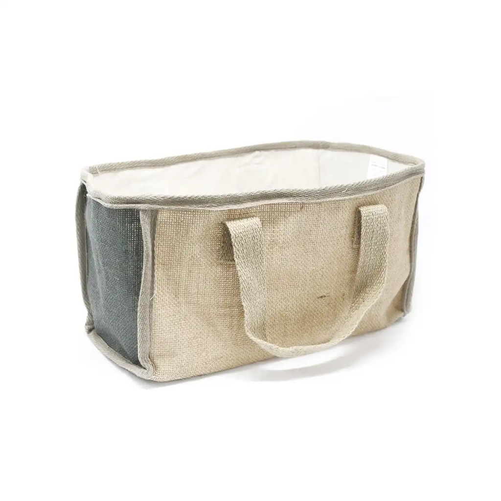 Eco-Friendly Jute & Cotton Shopping Basket - Charcoal a fabric storage bag with handles on a white background