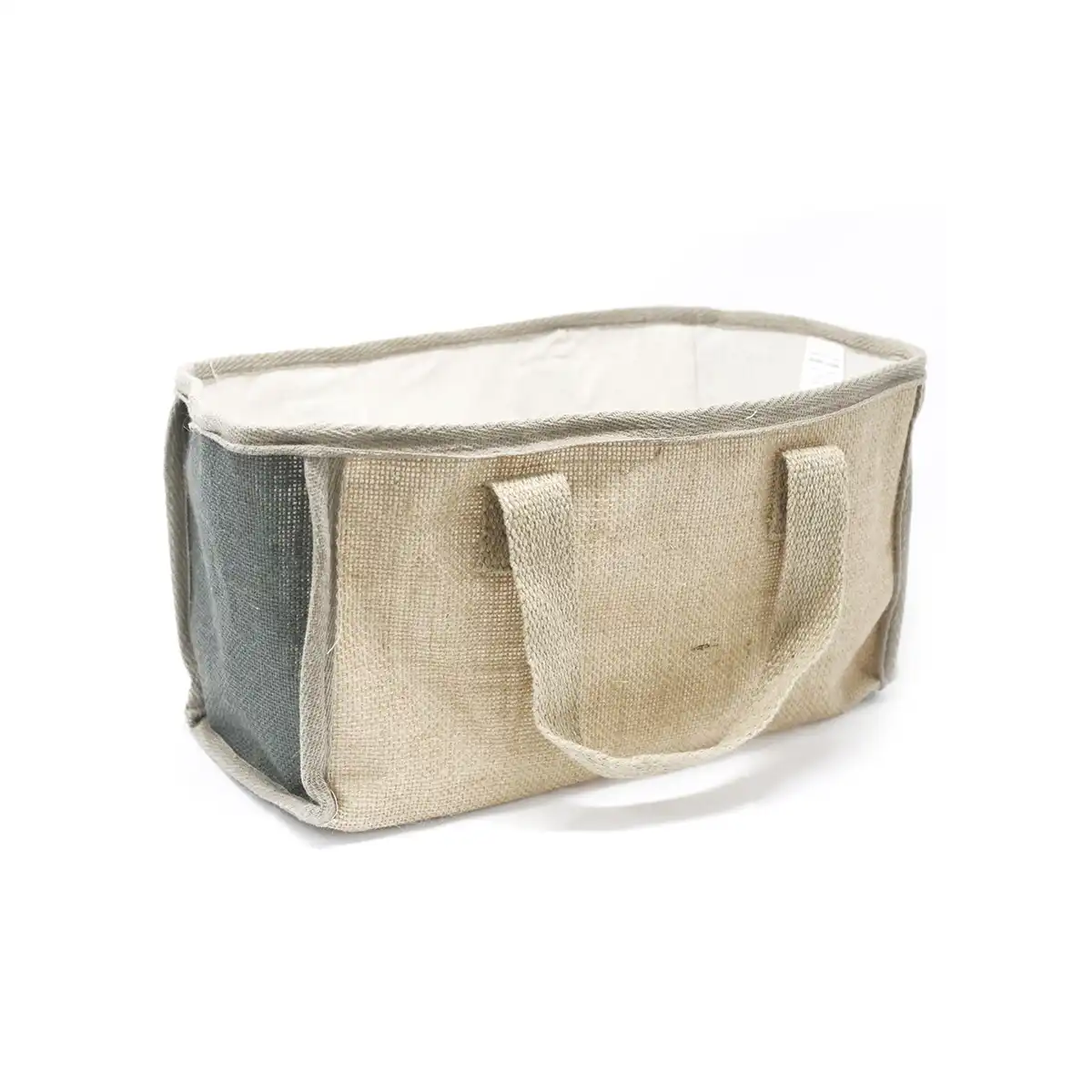 Eco-Friendly Jute & Cotton Shopping Basket - Charcoal a fabric storage bag with handles on a white background