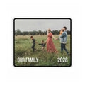 Family photo with 'Our Family 2026' text on a white background mouse pad