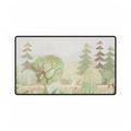 Doormat with a forest design featuring trees and animals on a white background