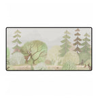 Decorative mat with a forest design featuring trees and deer on a white background.