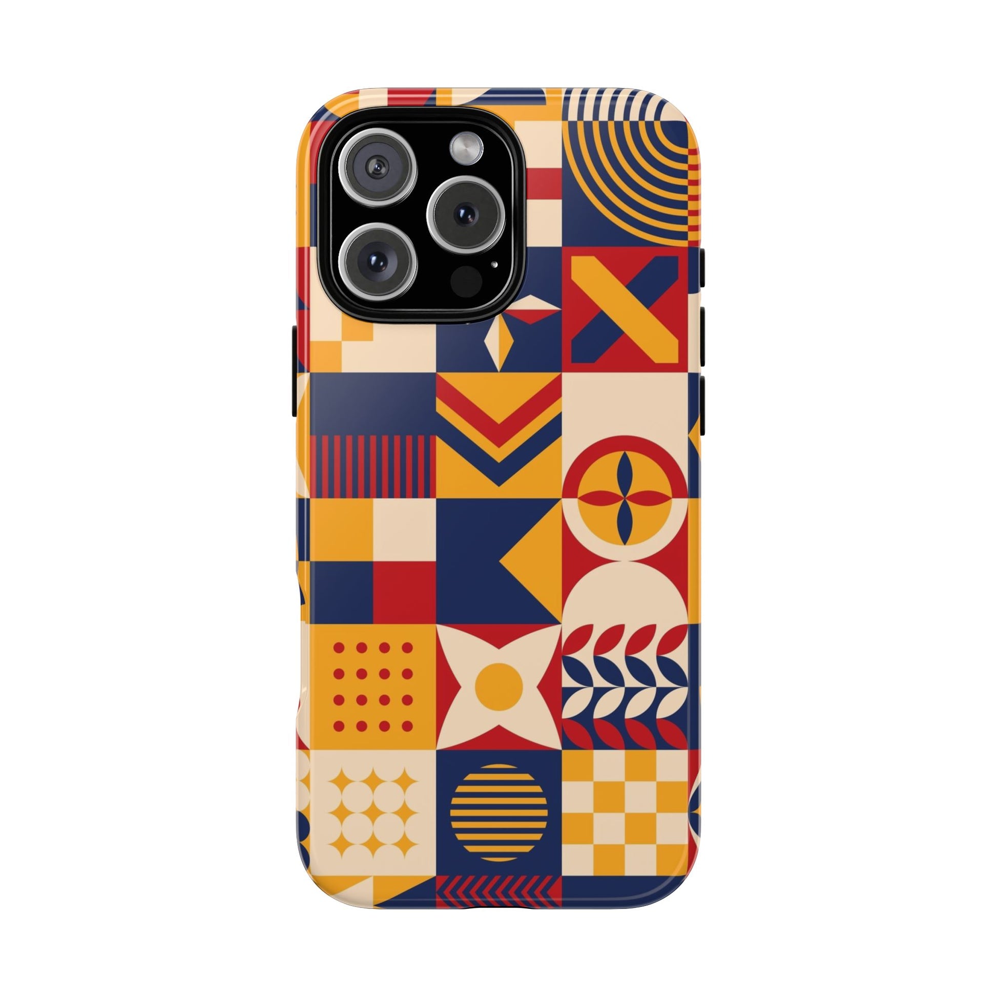 Phone case with geometric pattern on a white background