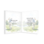 Funeral order of service with images of a person playing golf and text on a white background. Designed by MVB STUDIO official store.