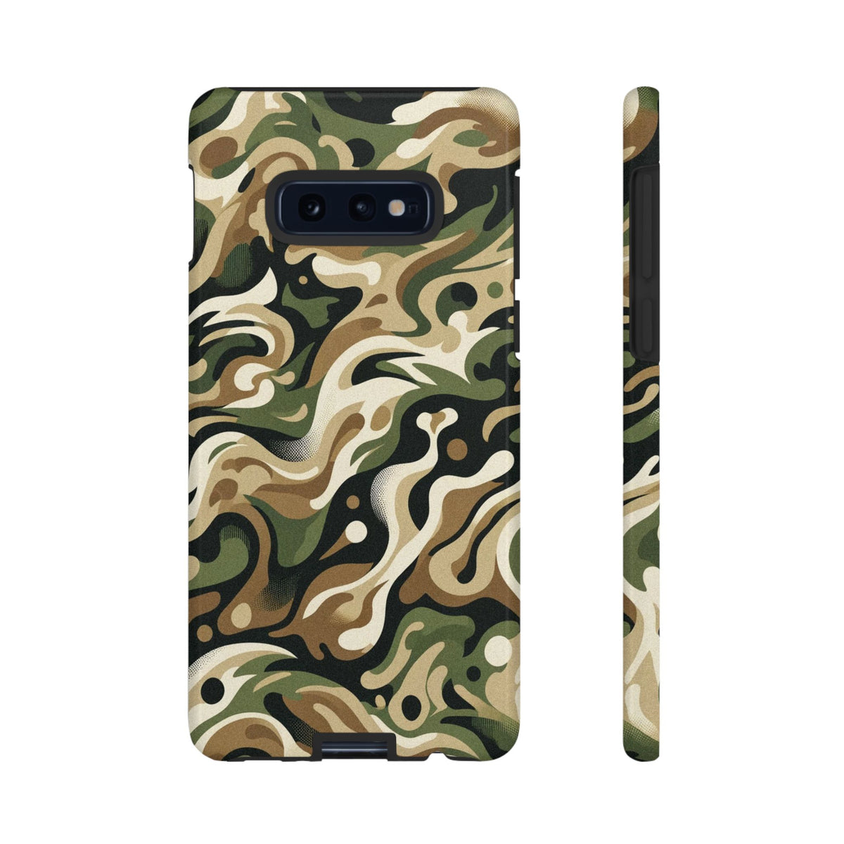 Green Camo Tough Samsung Galaxy S10E Phone Case a camouflage patterned phone case on a white background from MVB STUDIO official store