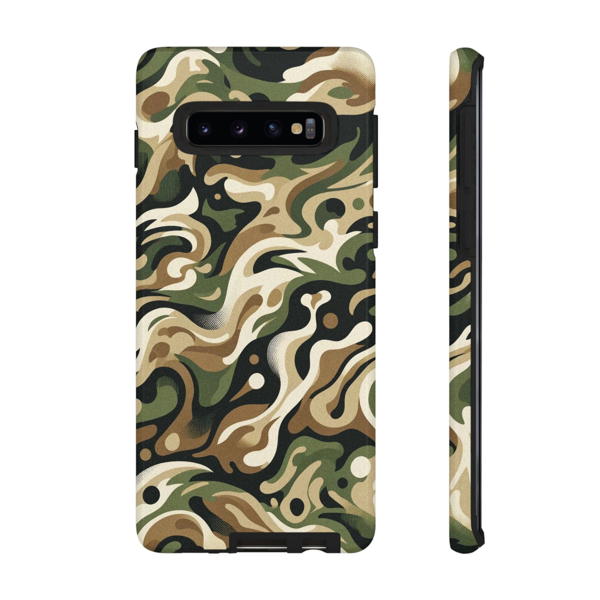 Green Camo Tough Samsung Galaxy S10 Phone Case with camo background from MVB STUDIO official store
