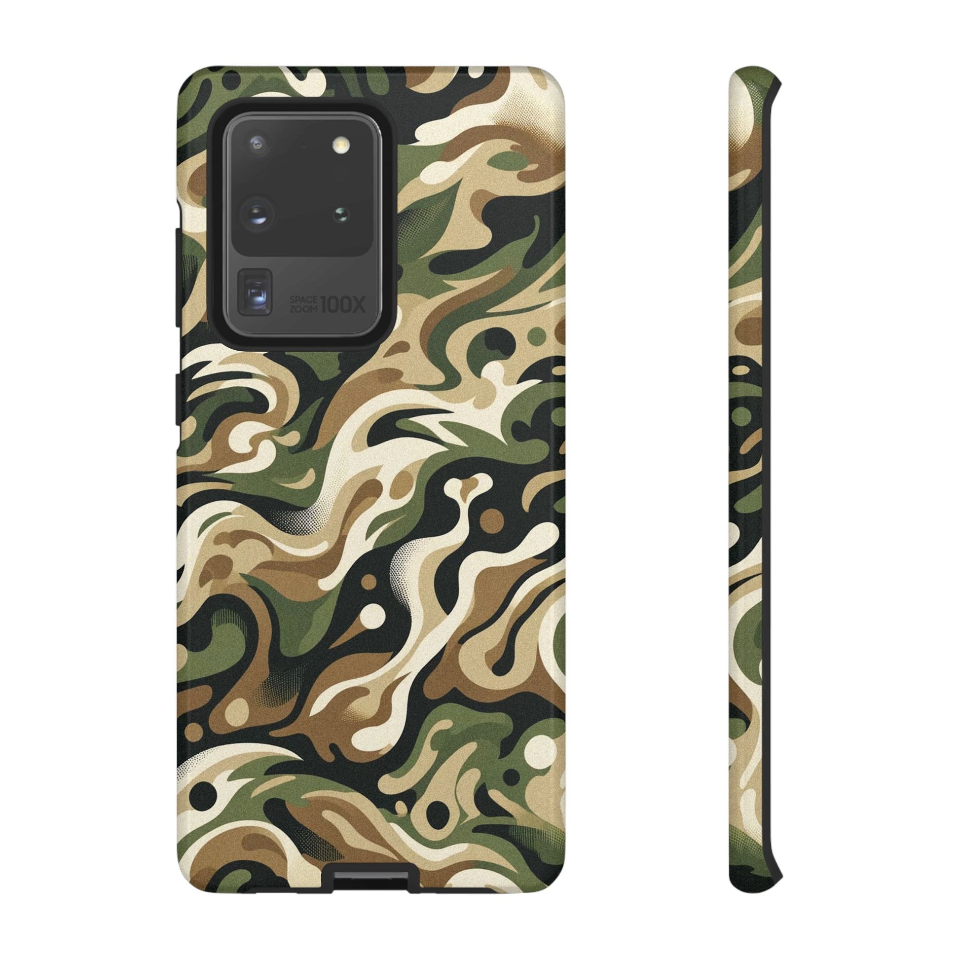 Green Camo Tough Samsung Galaxy S20 Phone Case with green and brown camo design from MVB STUDIO official store.
