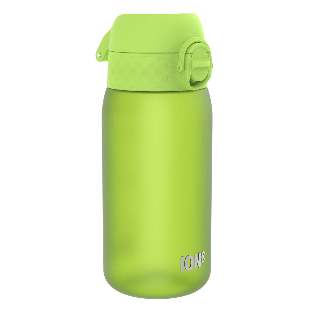 Green water bottle with a lid on a white background