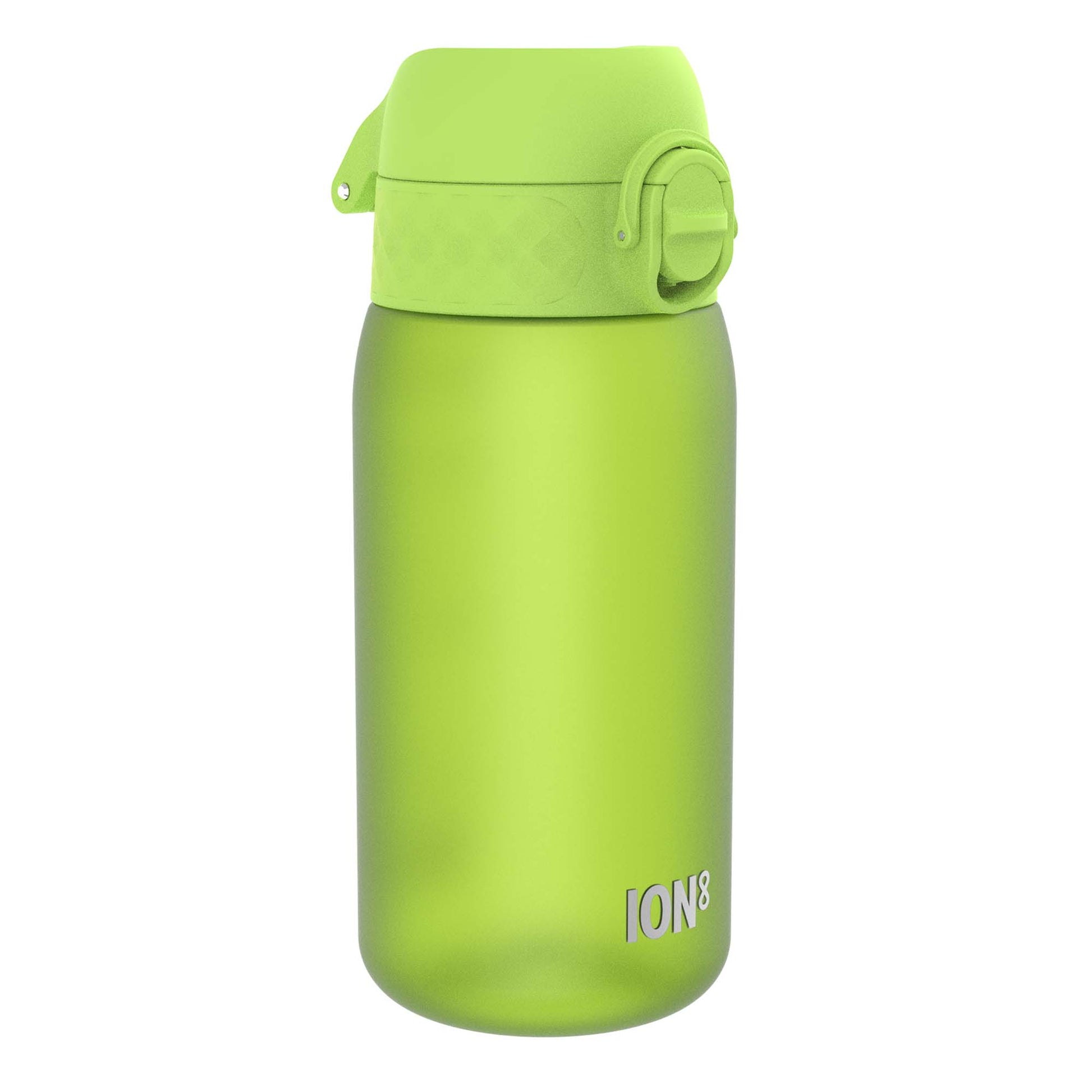 Green water bottle with a lid on a white background