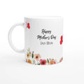 White mug with floral design and 'Happy Mother's Day' text on a white background