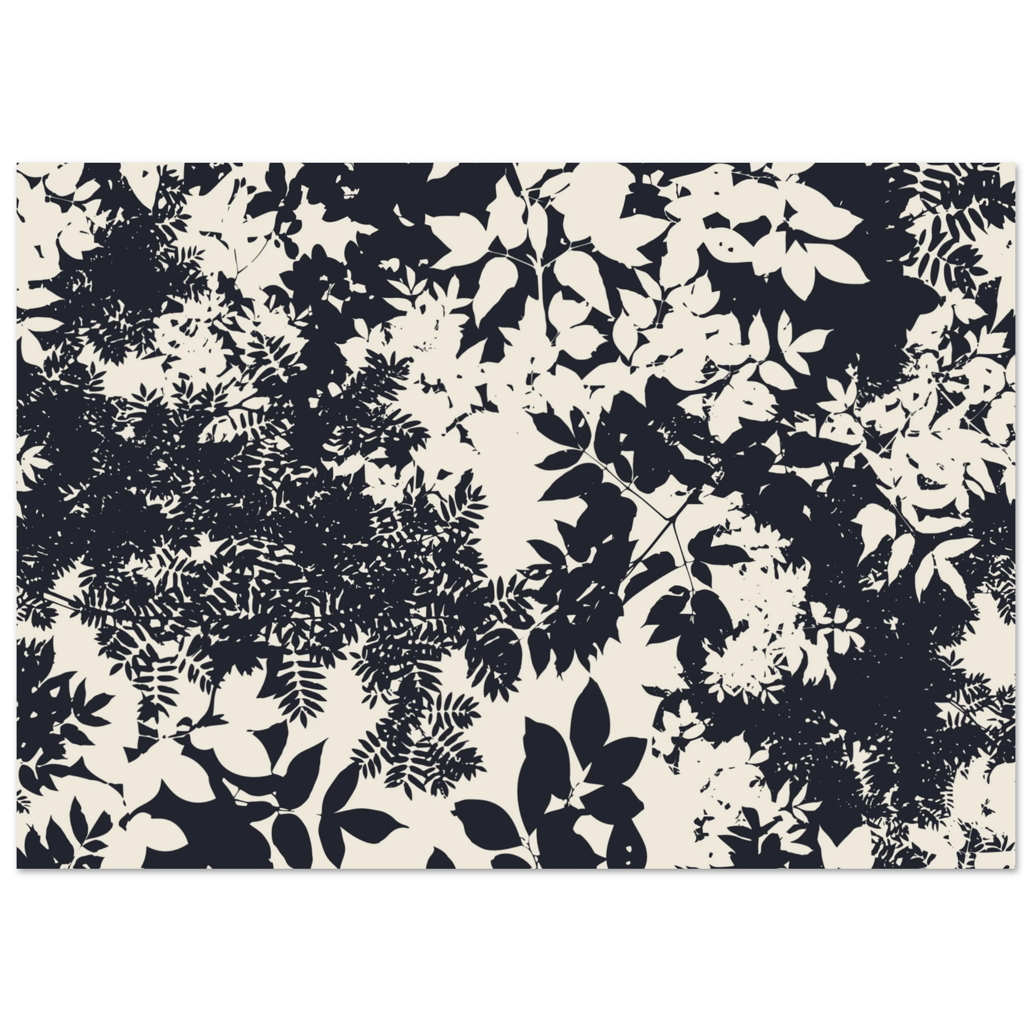 Navy floral pattern on a white background