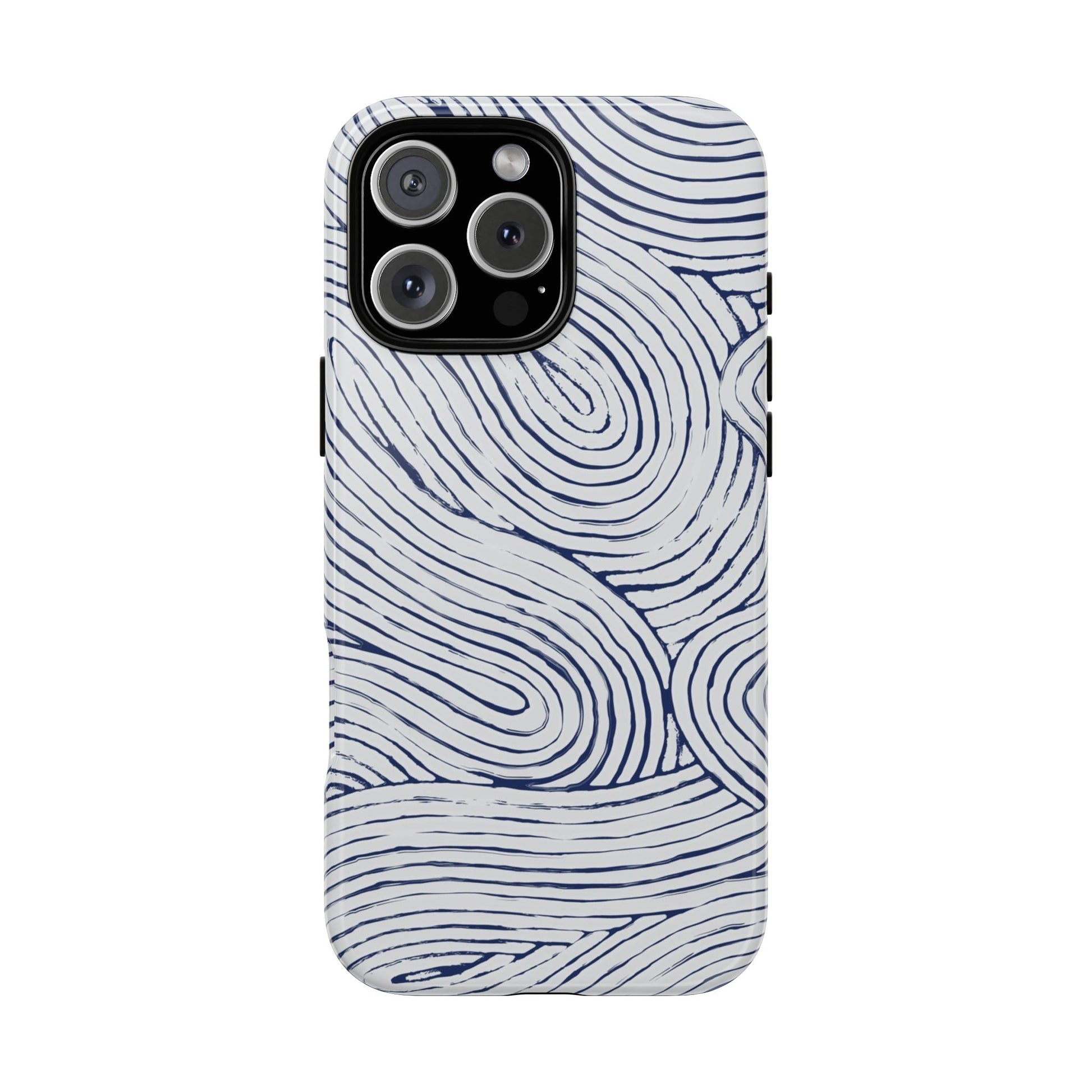 Phone case with wavy line pattern on a white background