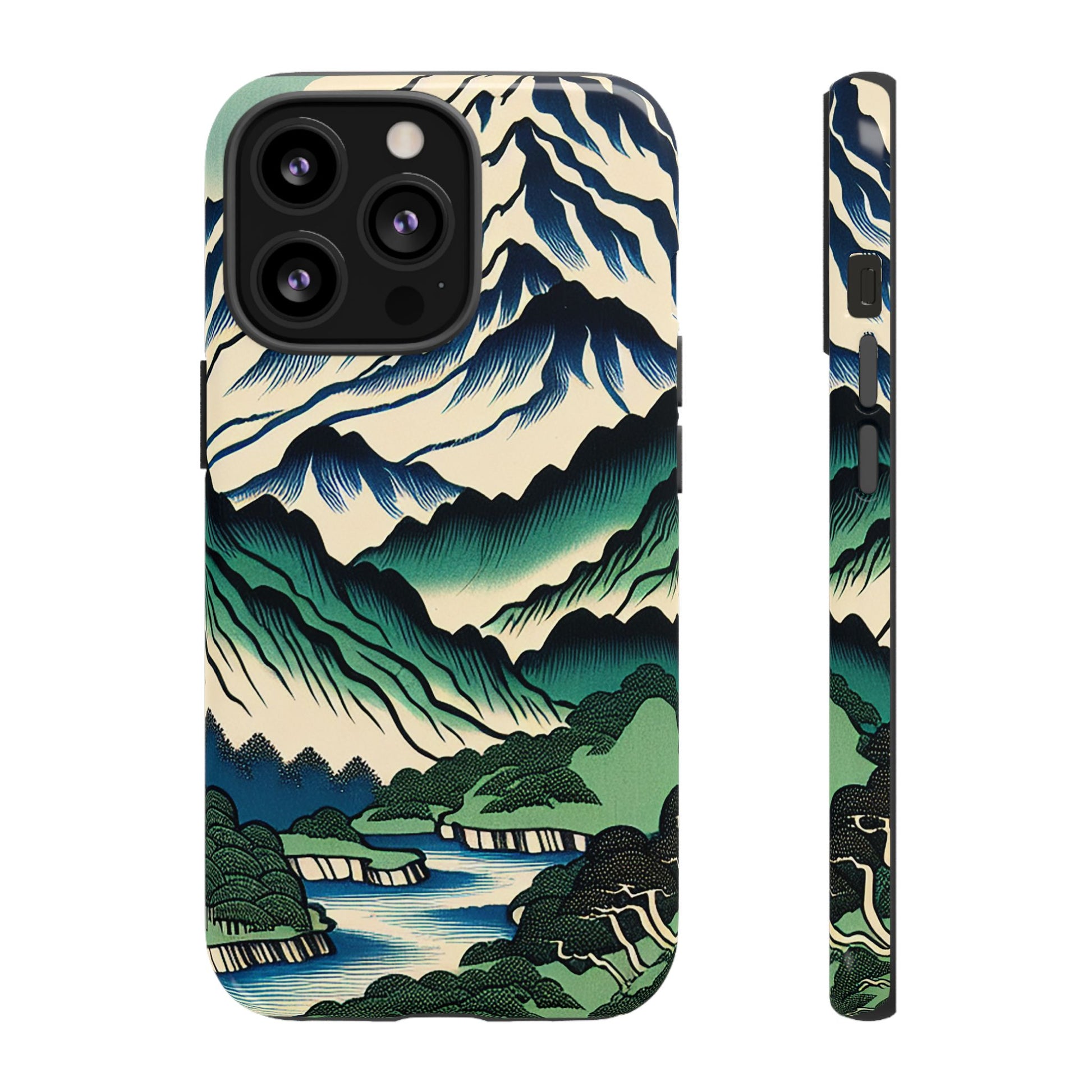 Japanese Mountain Print Tough Case for iPhone Pro Max with mountain and landscape design on a white background