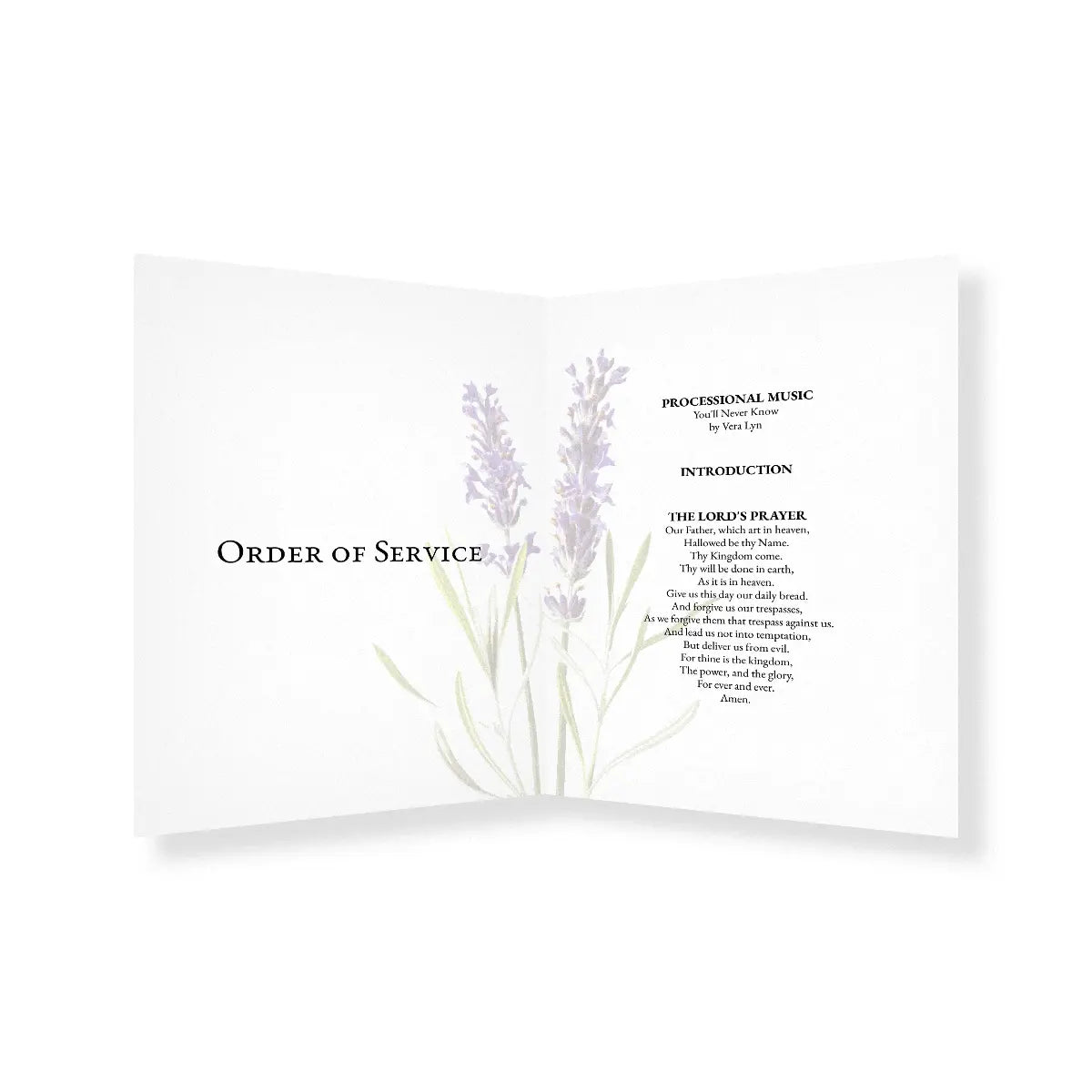 Order of Service card with lavender design on a white background by MVB STUDIO