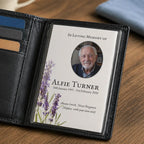 Lavender Floral Memorial Card placed inside the wallet.